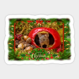 Christmas Mini Mouse in a log pile house Sticker